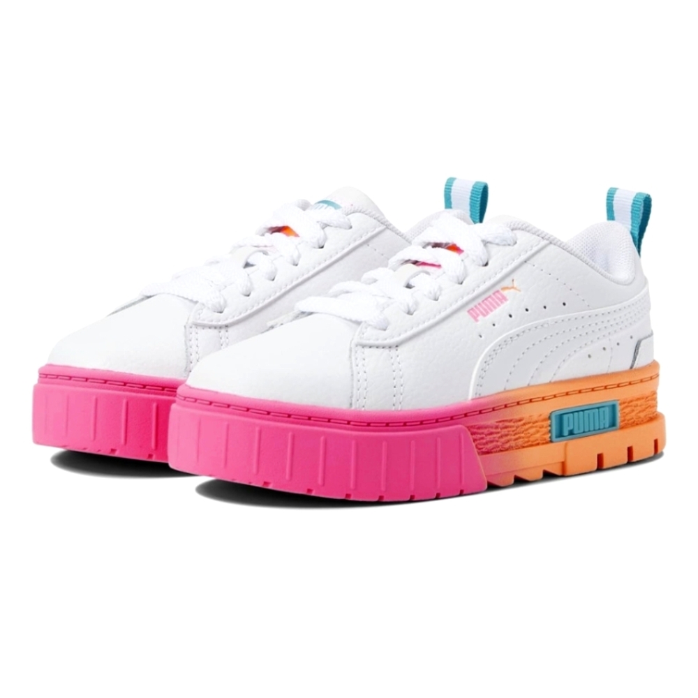 Puma White Sneakers with Pink and Orange Gradient Sole
